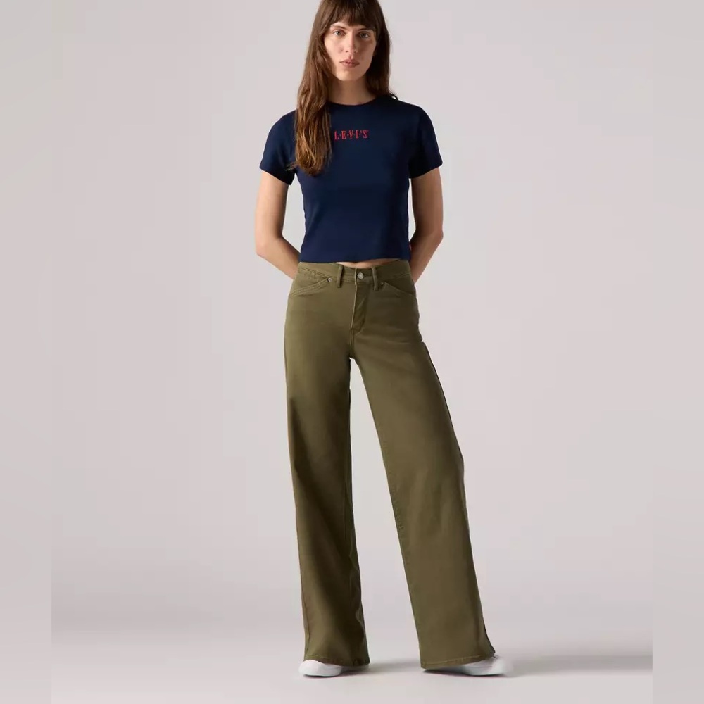 Levis 318 Styled Shaping Wide Leg Womens Jeans Green 34" Waist 30" Length